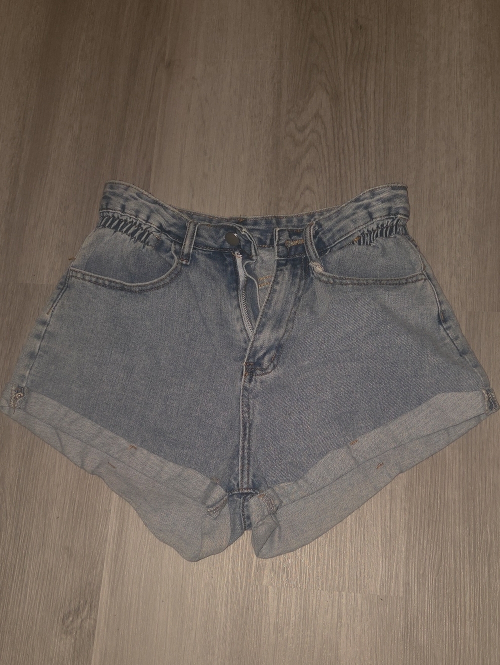SHEIN Light Blue High-Rise Rolled Hem Denim Shorts